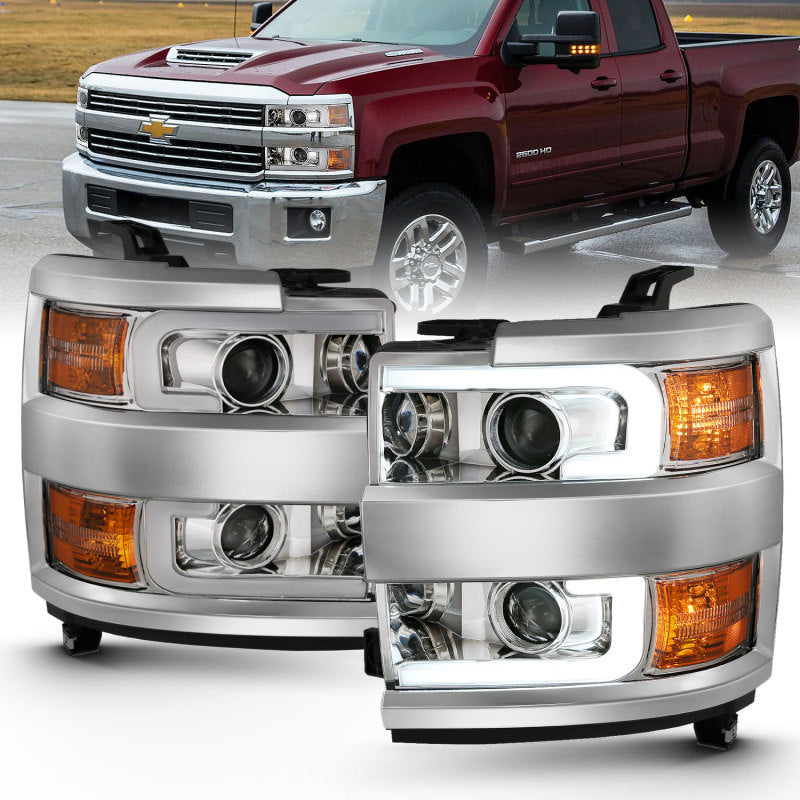 Anzo 2015-2016 Chevrolet Silverado Projector Headlights w/ Plank Style Desi