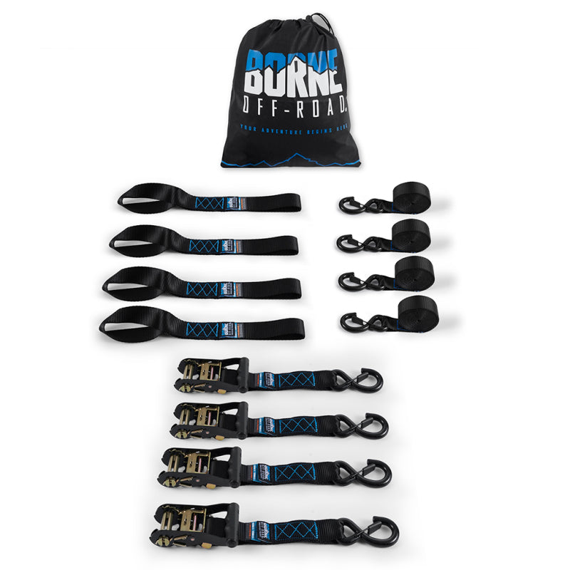 Borne Off-Road Heavy-Duty Ratchet Tie-Down Kit (4-Pack) - Black BNRTC-TDHD-4BK