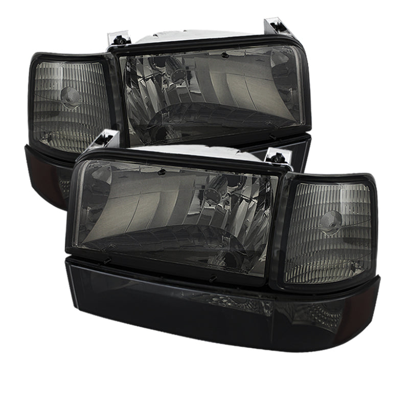SPYDER Xtune Ford F150/Bronco 92-96 Headlights w/Corner Bumper 6pcs Amber- Smoke HD-JH-FB92-SET-AM-SM 5073143