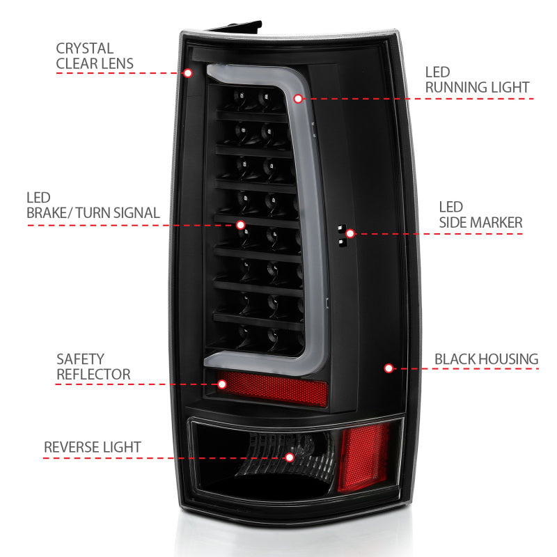 ANZO 2007-2014 Chevy Tahoe LED Taillight Plank Style Black w/Clear Lens 311321