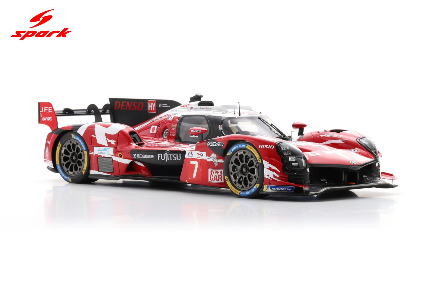 Spark Model Toyota GR010 Hybrid LMDh Team Toyota Gazoo Racing #7 WEC 24hrs Le Mans 2025 Red 1:18 WITH DISPLAY
