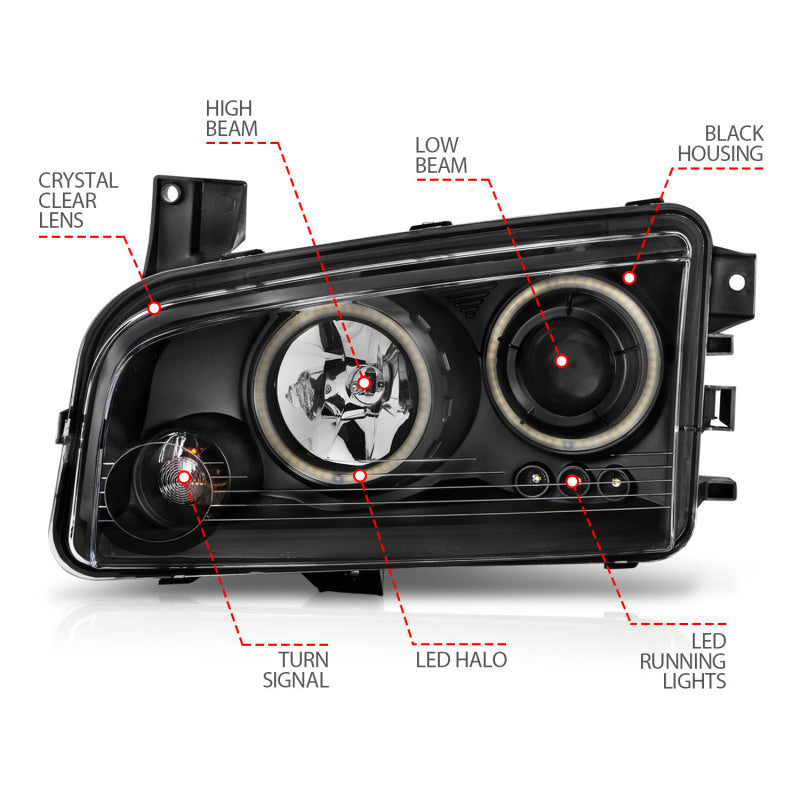 Anzo 2006-2010 Dodge Charger Projector Headlights w/ Halo Chrome (CCFL)