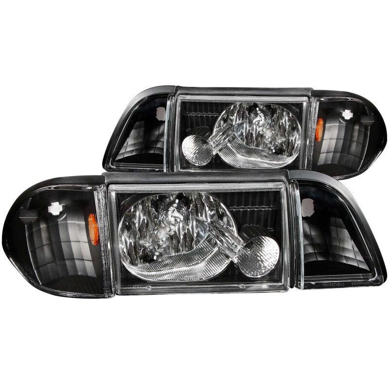 Anzo 1987-1993 Ford Mustang Crystal Headlights Black w/ Corner Lights 2pc