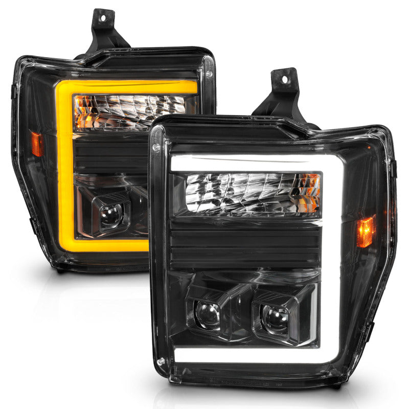 ANZO 08-10 Ford F-250 - F-550 Super Duty Projector Headlights w/ Light Bar Switchback Black Housing 111586