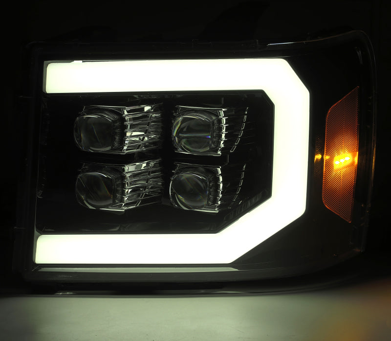 AlphaRex 07-14 GMC 2500HD NOVA LED Proj Headlight Plank Style Matte Blk w/Activ Light/Seq Signal/DRL 880607 *Discontinued