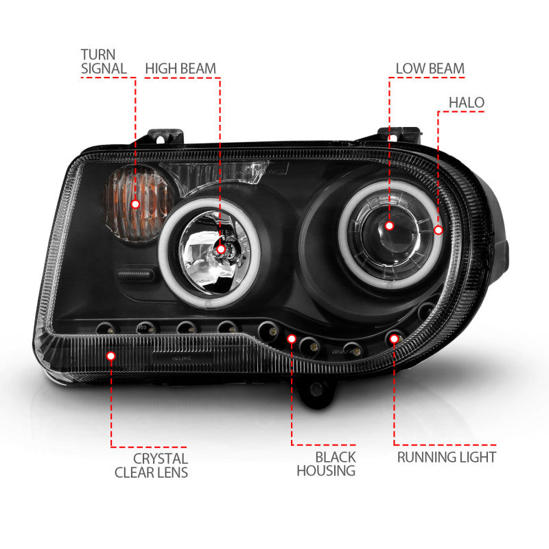 Anzo 2005-2010 Chrysler 300C Projector Headlights w/ Halo Black (CCFL) G2