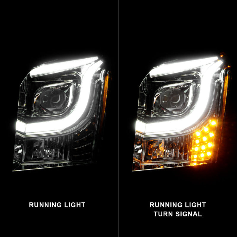 ANZO 2015-2017 GMC Yukon XL Projector Headlights W Lightbar - Chrome/Amber 111536