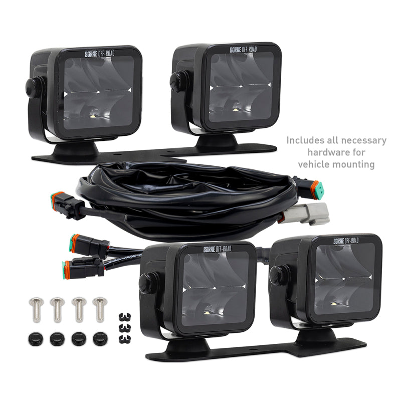Borne Off-Road 21+ Bronco Light Pods 4pc Ditch 3x3 Spot Upfit BNLT-BR-21-DT4SU