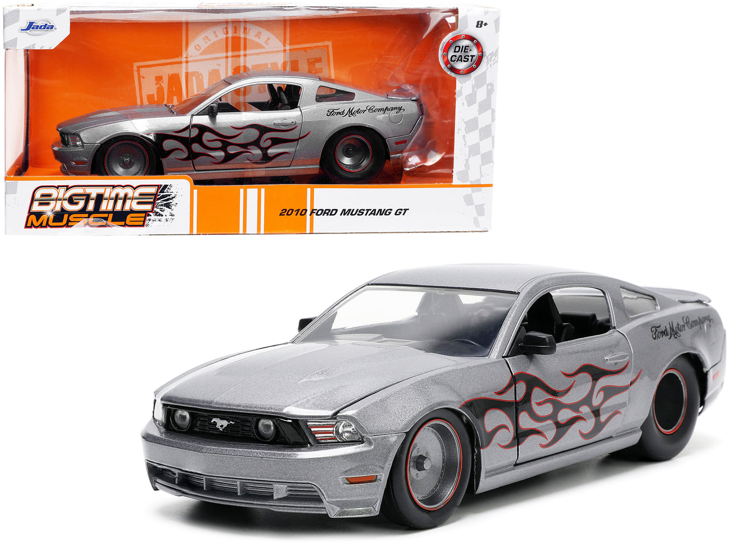 2010 Ford Mustang GT Gray Metallic with Flames "Ford Motor Company" "Bigtime Muscle" Series 1/24 Diecast Model Car by Jada  free shipping USA
