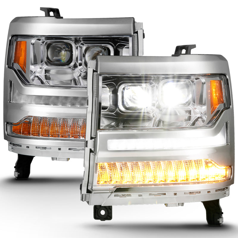 ANZO 16-18 Chevrolet Silverado 1500 LED Projector Headlights w/Plank Style Switchback Chrome w/Amber 111421