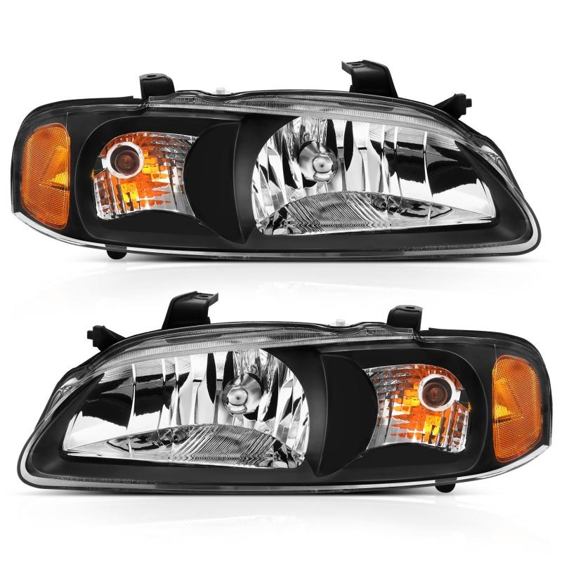 ANZO 2000-2002 Nissan Sentra Crystal Headlight Black Amber Reflector 121536
