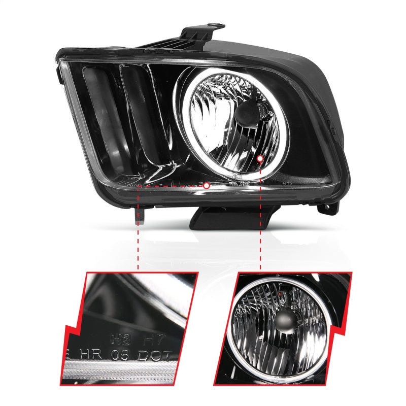 Anzo 2005-2009 Ford Mustang Crystal Headlights w/ Halo Black (CCFL)