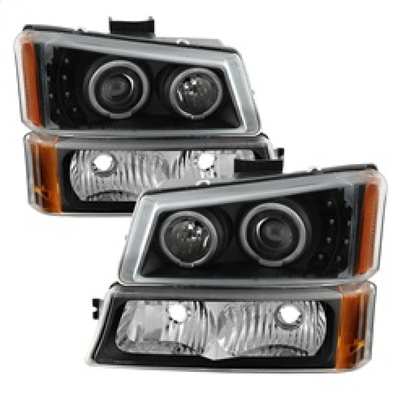 SPYDER xTune Chevy Silverado 03-06 Projector Headlights 4pcs - LED Halo - Black PRO-JH-CSIL03-SET-BK 9036774
