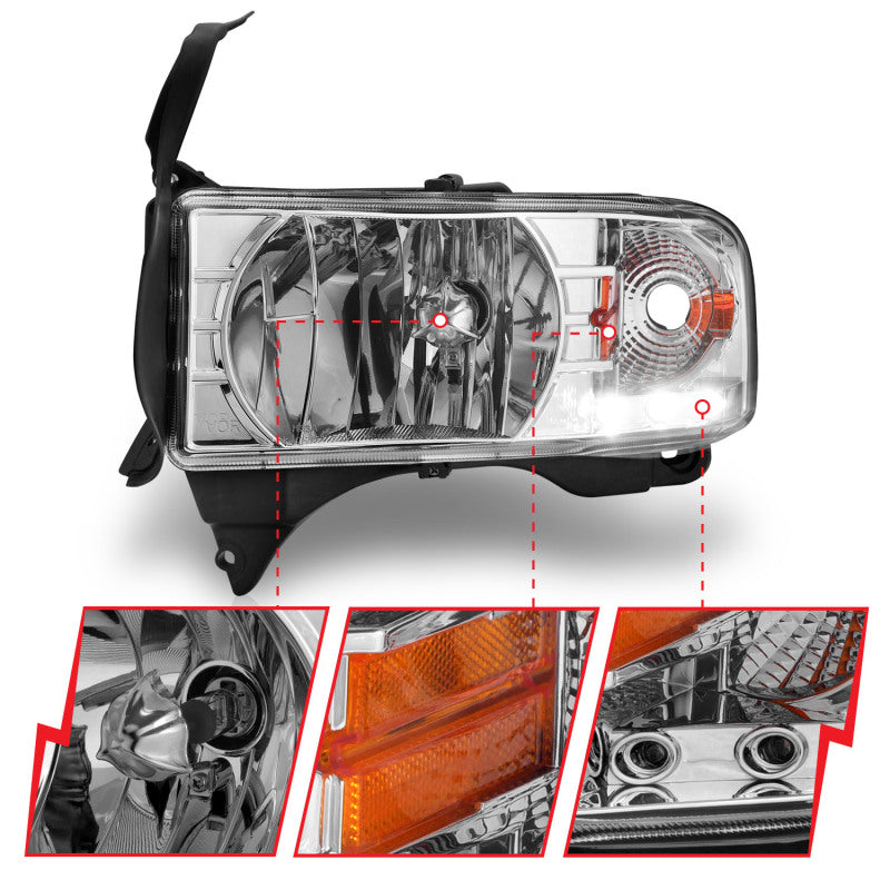 Anzo 1994-2001 Dodge Ram Crystal Headlights Chrome w/ LED