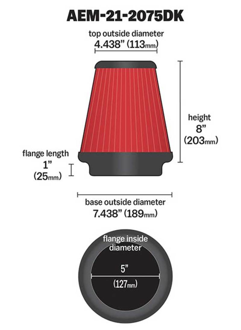 AEM Induction AEM 5in Dryflow Air Filter with 8in Element 21-2075DK