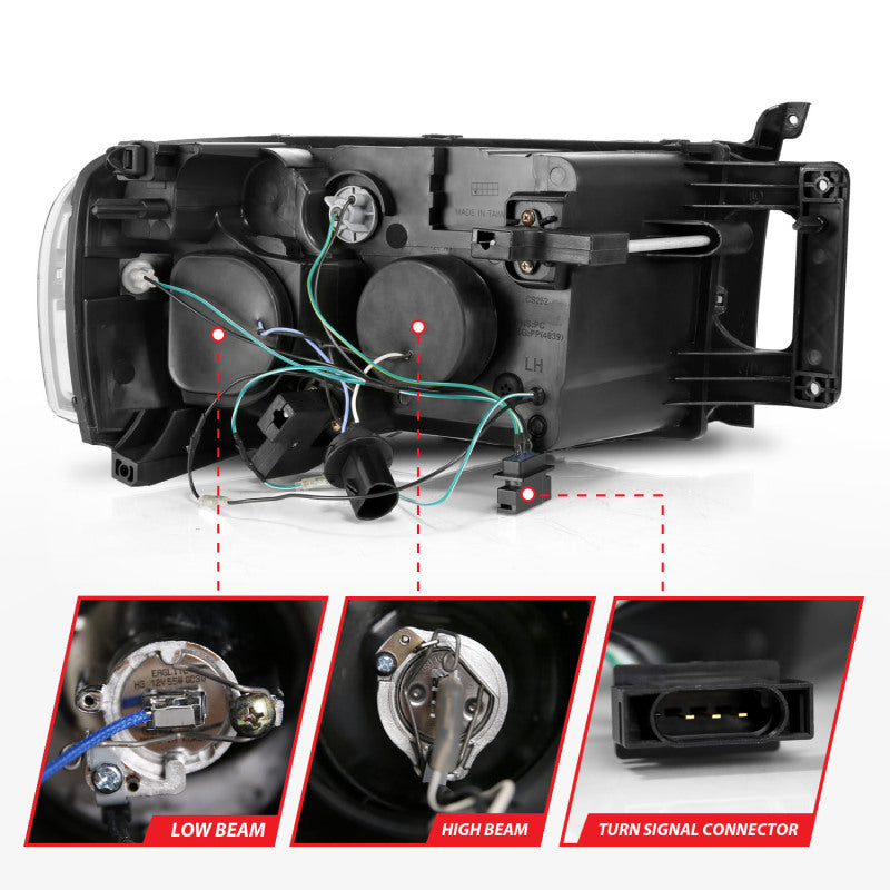 ANZO 2002-2005 Dodge Ram 1500 Projector Headlights w/ Halo Chrome Clear Amber 111491