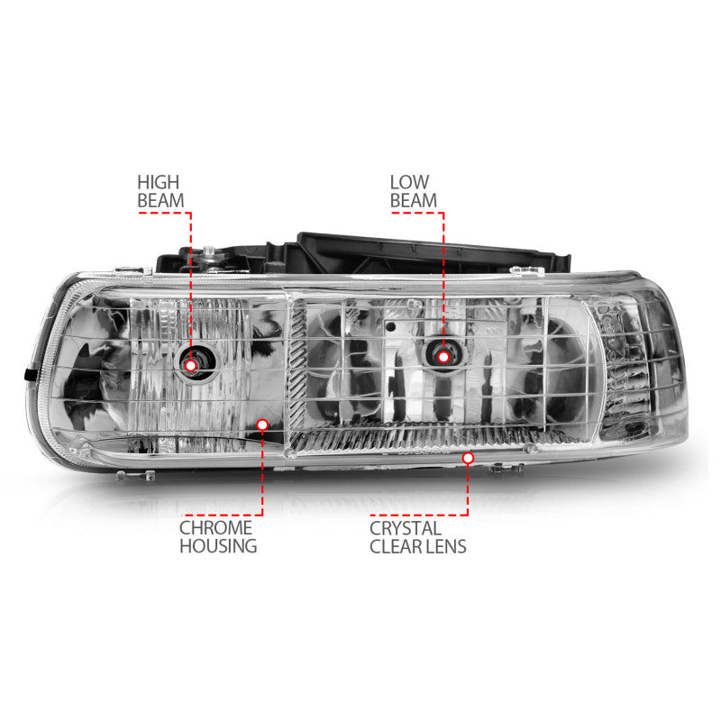 Anzo 1999-2002 Chevrolet Silverado 1500 Crystal Headlights Chrome