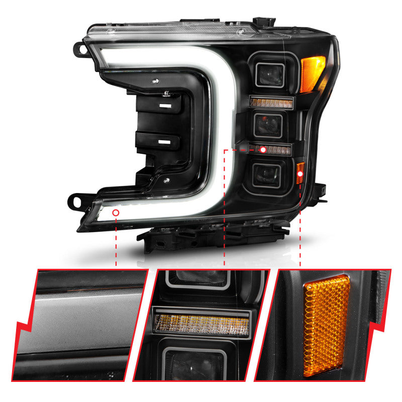 Anzo 18-20 Ford F-150 Full Led Projector Light Bar Headlights Black Amber 111519