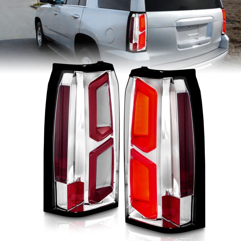 ANZO 2015-2020 Chevrolet Tahoe LED Tail Lights w/ Light Bar Chrome Housing Clear Lens 311376