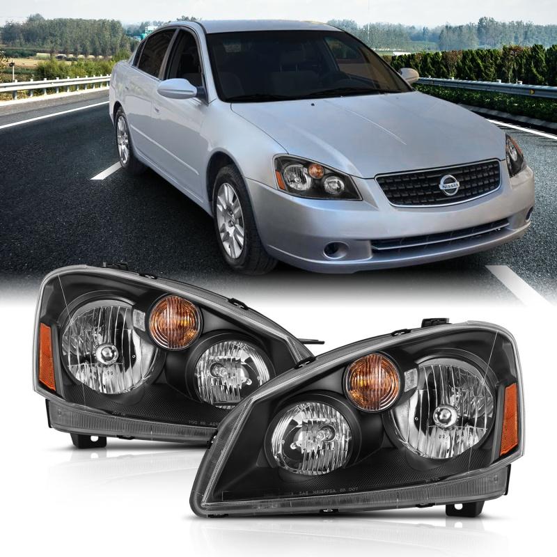 ANZO 2005-2006 Nissan Altima Crystal Headlight 4Door Sedan Black Amber (OE) 121552