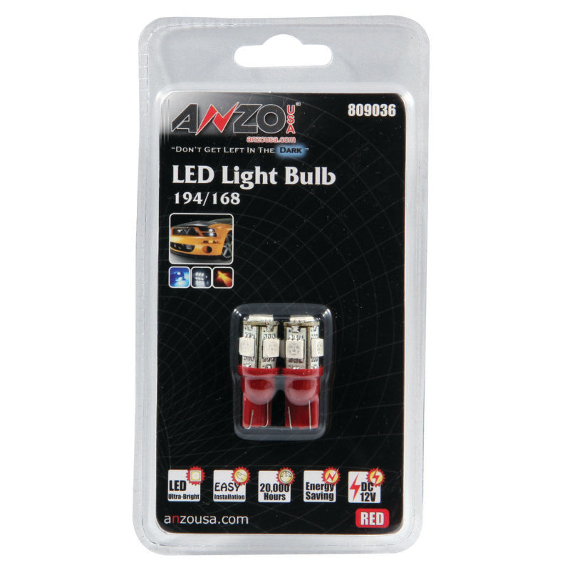 ANZO LED Bulbs Universal 194/168 Red - 5 LEDs 809036