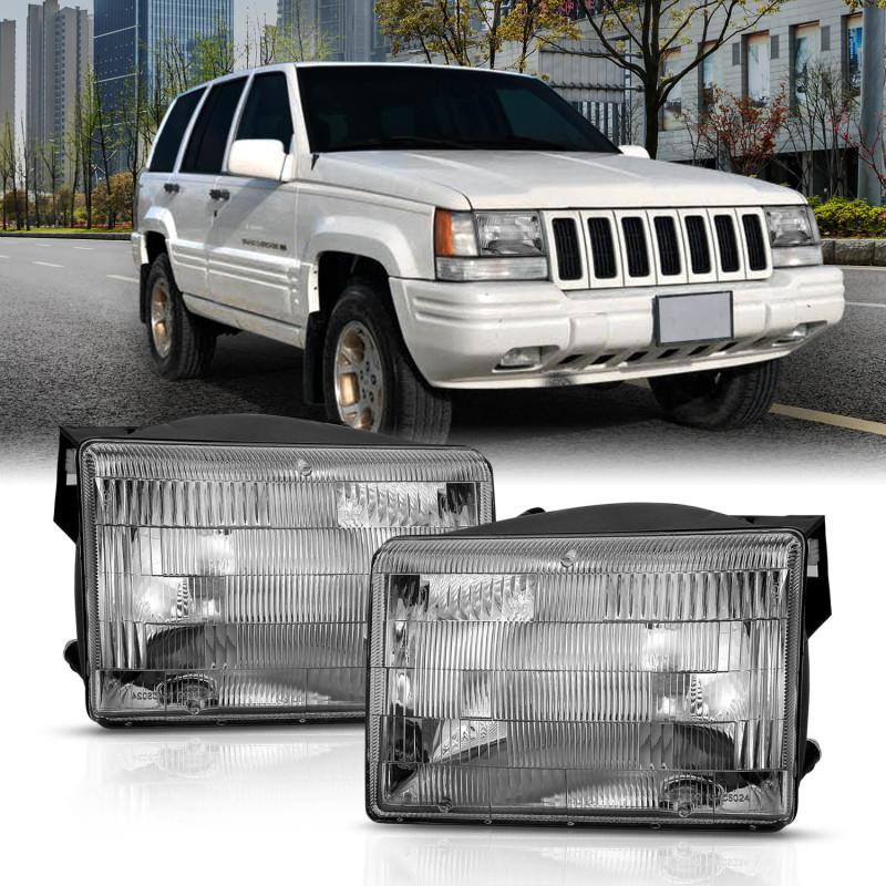 ANZO 1993-1998 Jeep Grand Cherokee Crystal Headlight Chrome (OE) 111471