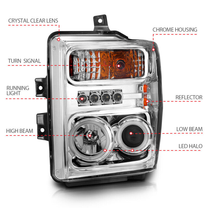 Anzo 2008-2010 Ford F-250 Projector Headlights w/ Halo Chrome (CCFL)