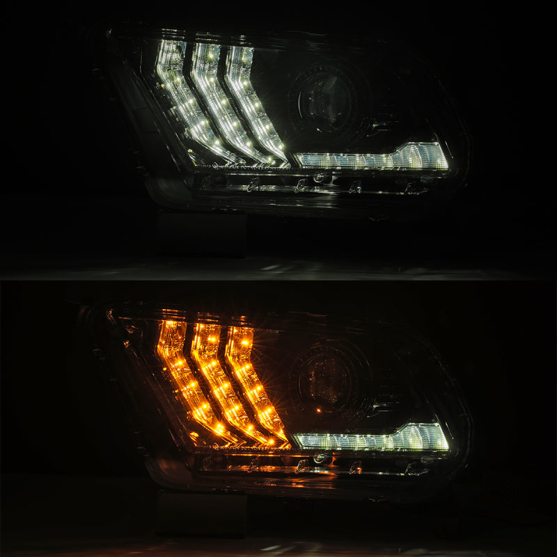 AlphaRex 10-12 Ford Mustang PRO-Series Projector Headlights Plank Style Jet Black w/Top/Bottom DRL 880110 *Discontinued