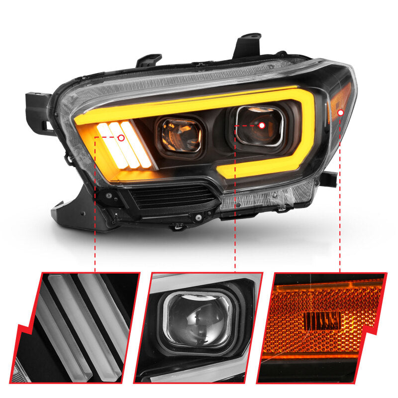 Anzo Toyota Tacoma '16-18 Projector Plank Style Switchback H.L Black Amber