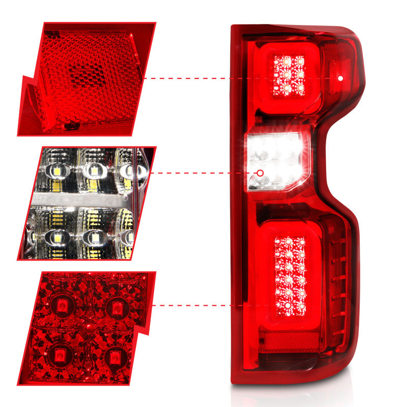 ANZO 19-21 Chevy Silverado Full LED Tailights Chrome Housing Red/Clear Lens G2 (w/C Light Bars) 311416