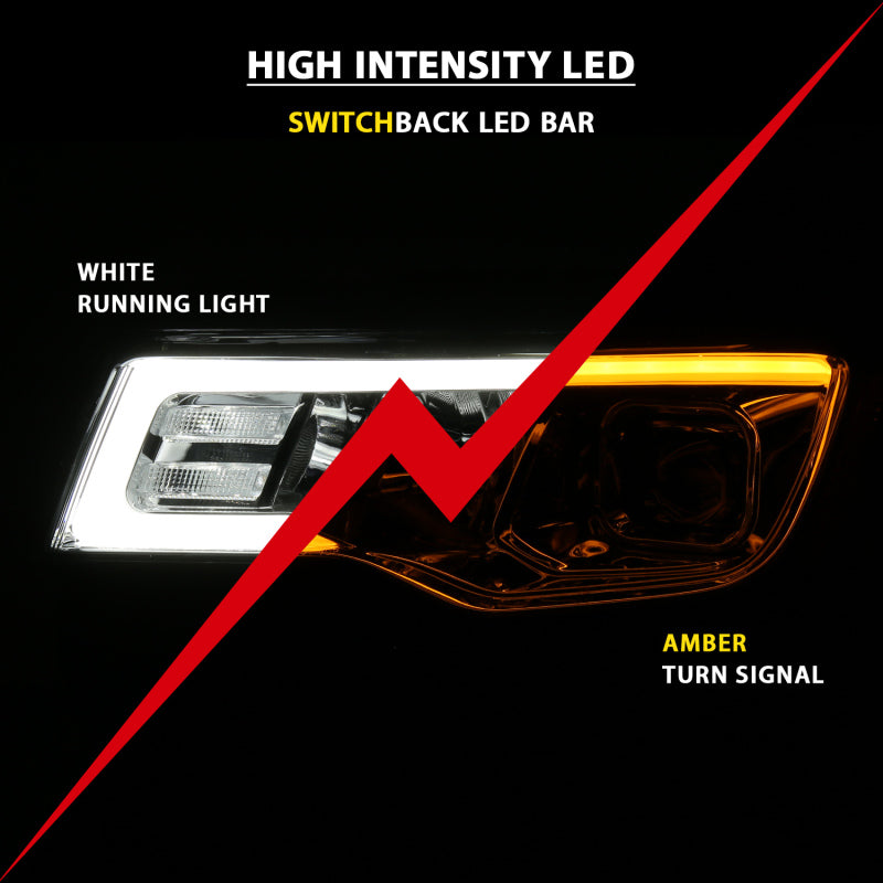 ANZO 2017-2018 Jeep Grand Cherokee Projector Headlights w/ Plank Style Switchback - Chrome w/ Amber 111419