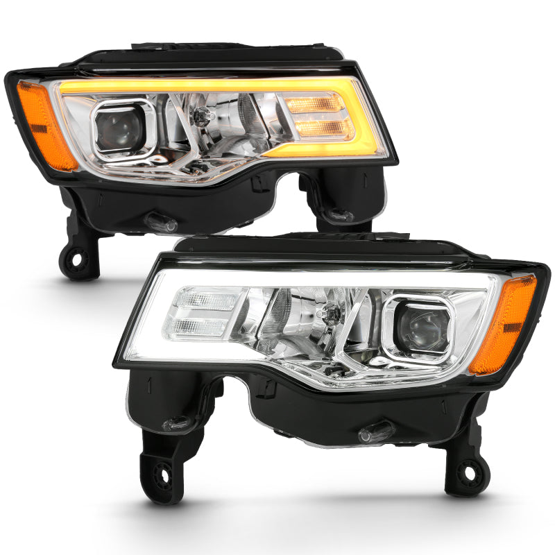 ANZO 2017-2018 Jeep Grand Cherokee Projector Headlights w/ Plank Style Switchback - Chrome w/ Amber 111419
