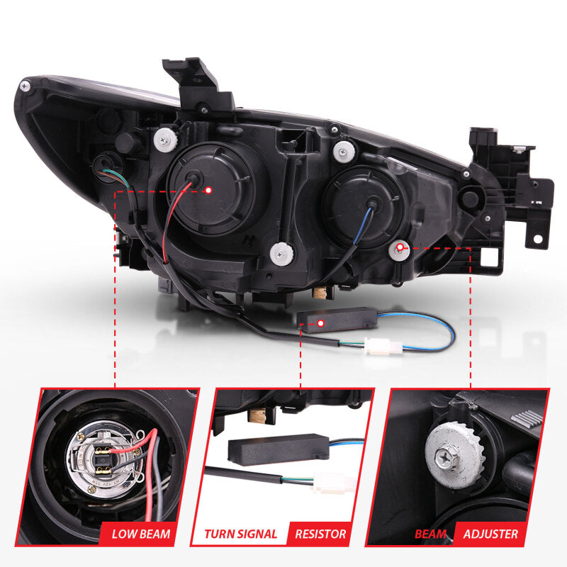 Anzo 2014-2015 Mazda 6 Projector Headlights w/ Plank Style Design Black