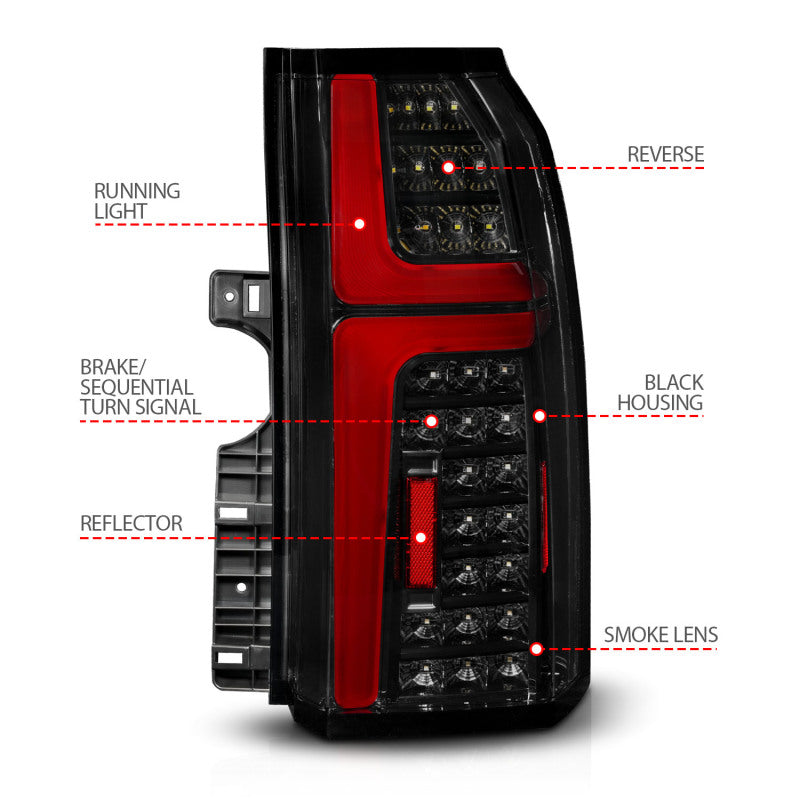 ANZO 15-20 Chevrolet Tahoe Sequential LED Tube Taillights Black 311468