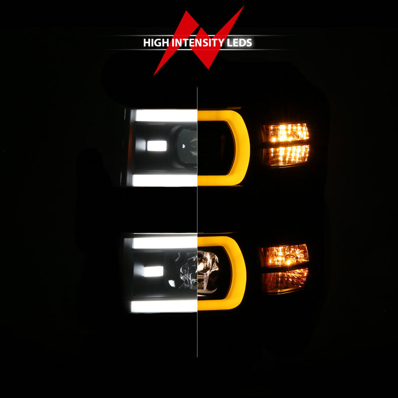 ANZO 14-15 Chevy Silverado 1500 Black Dual Switchback+Sequential LED Tube Sq. Projector Headlights 111617