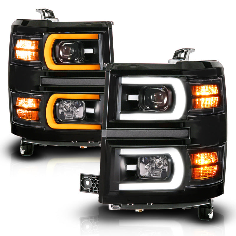 ANZO 14-15 Chevy Silverado 1500 Black Dual Switchback+Sequential LED Tube Sq. Projector Headlights 111617