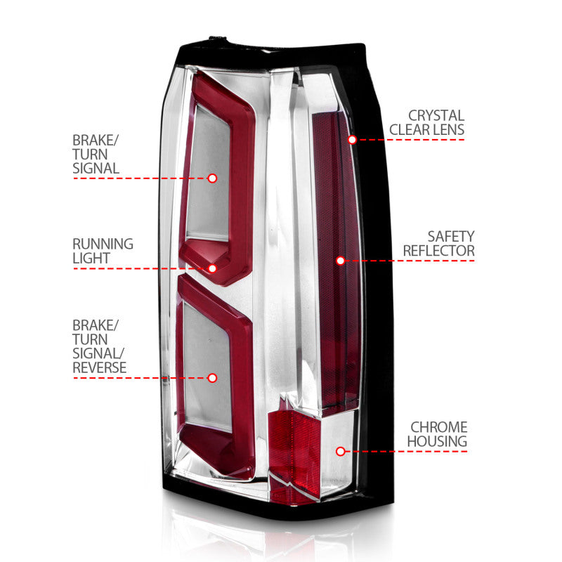 ANZO 2015-2020 Chevrolet Tahoe LED Tail Lights w/ Light Bar Chrome Housing Clear Lens 311376