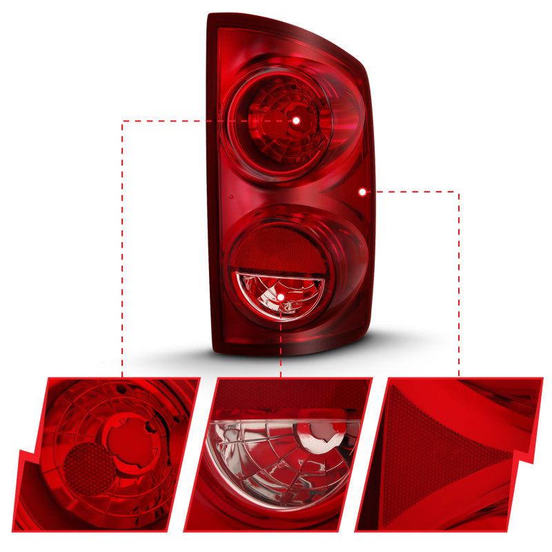 ANZO 2007-2009 Dodge Ram 1500 Tail Light Red Lens (OE) 311309