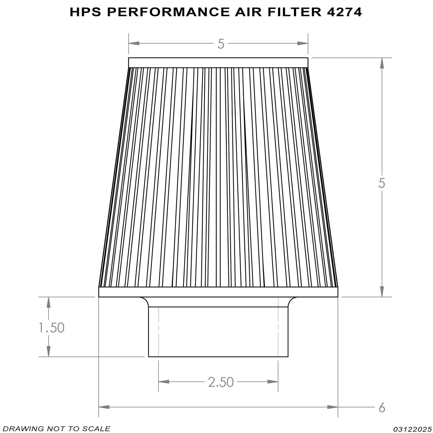 HPS Performance 2.5" Air Filter, 7.25" Length, 6" Base, 5" Top HPS-4274