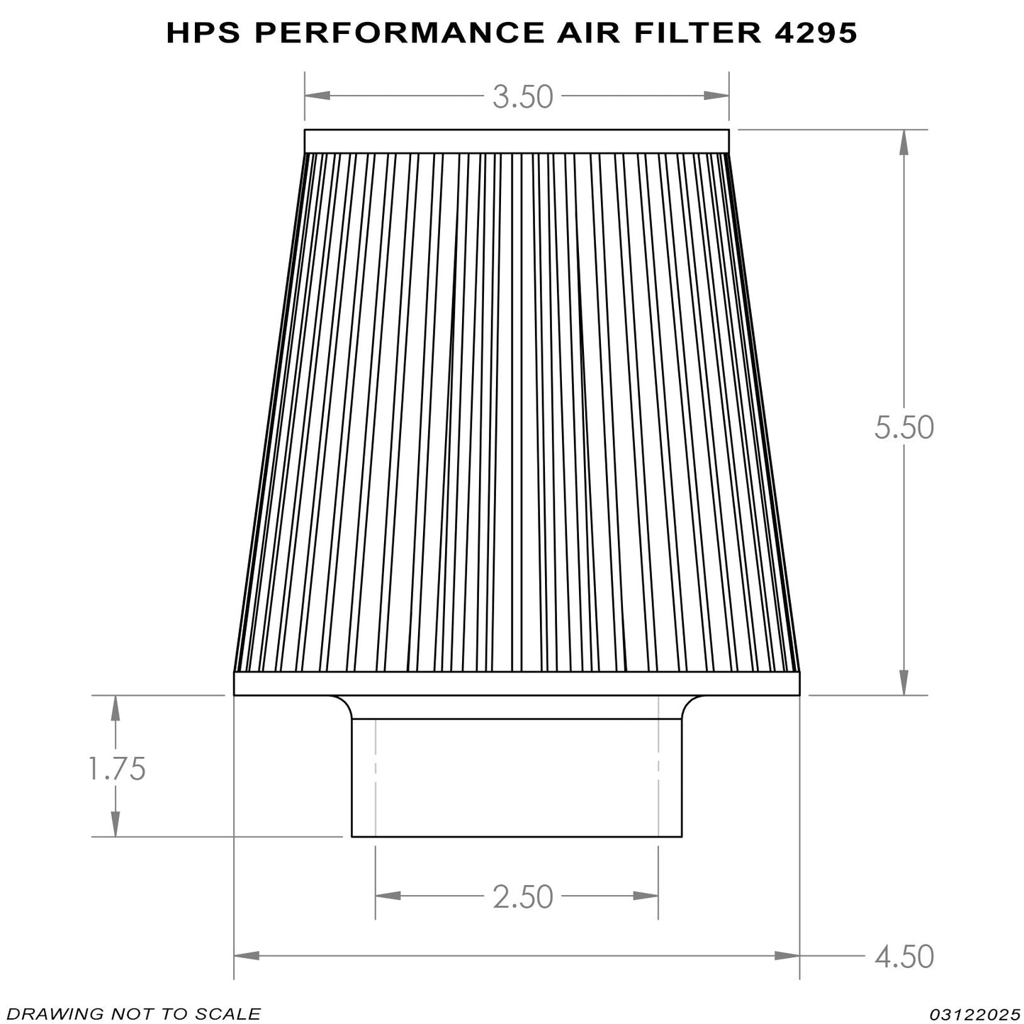 HPS Performance 2.5" Air Filter, 7.25" Length, 4.5" Base, 3.5" Top HPS-4295