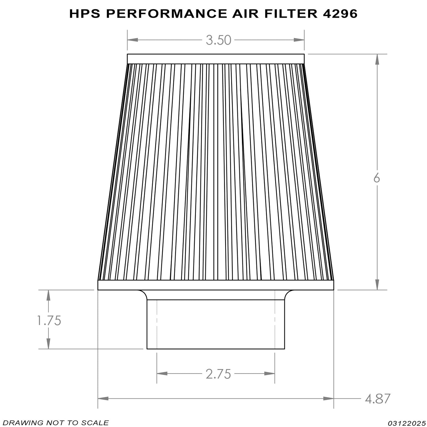 HPS Performance 2.75" Air Filter, 7.5" Length, 4.75" Base, 3.5" Top HPS-4296