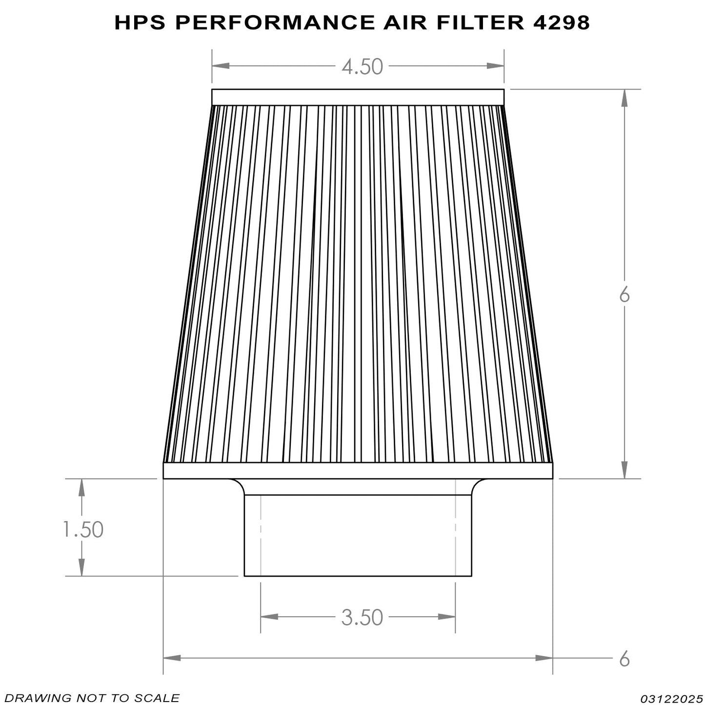 HPS Performance 3.5" Air Filter, 7.75" Length, 6" Base, 4.5" Top HPS-4298