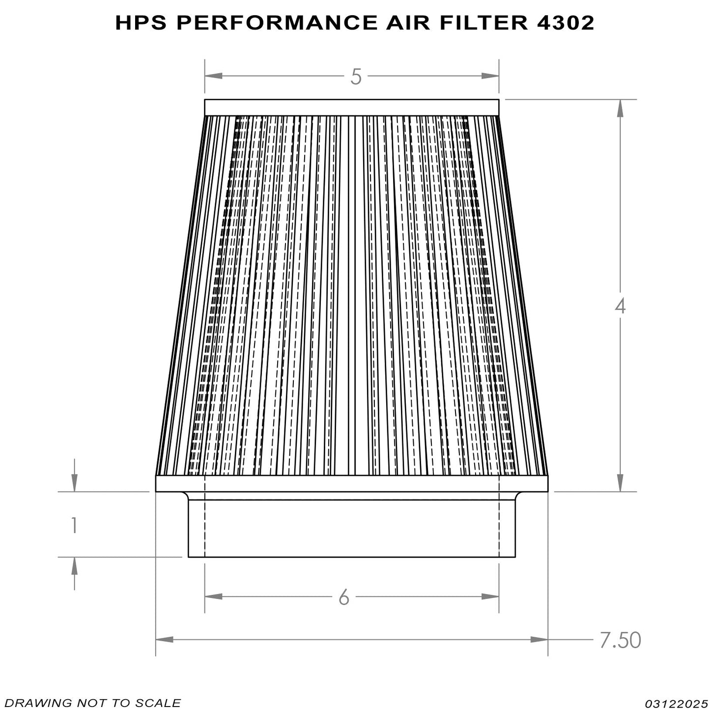 HPS Performance 6" Air Filter, 5" Length, 7.5" Base, 5" Top HPS-4302