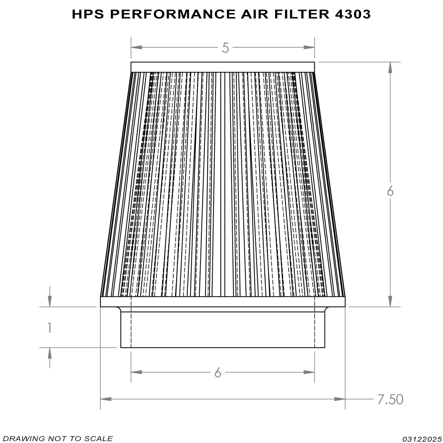 HPS Performance 6" Air Filter, 7" Length, 7.5" Base, 5" Top HPS-4303