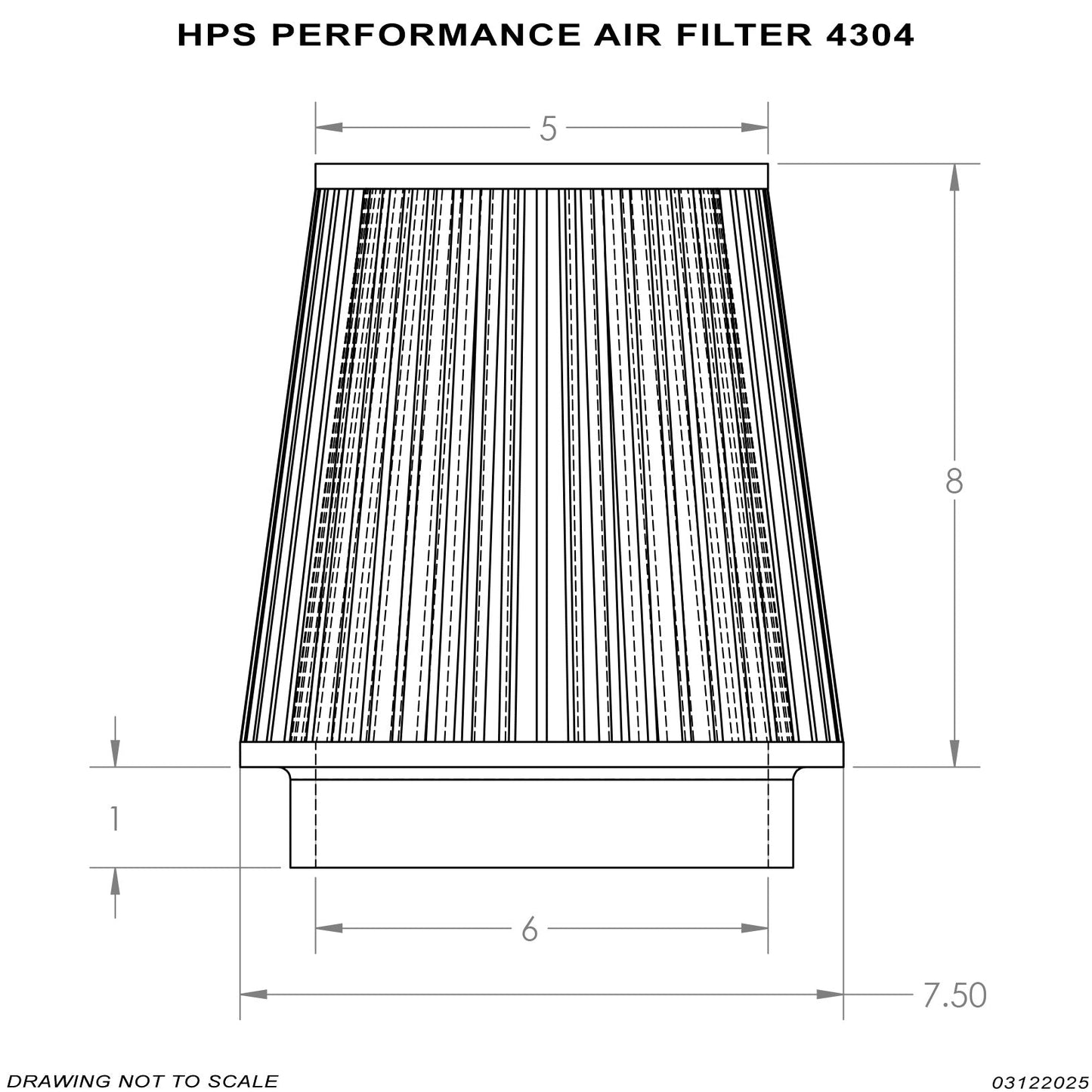 HPS Performance 6" Air Filter, 9" Length, 7.5" Base, 5" Top HPS-4304