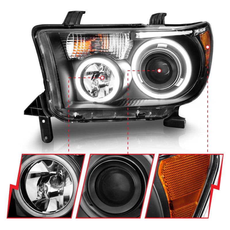 Anzo 2007-2013 Toyota Tundra Projector Headlights w/ Halo Black (CCFL)