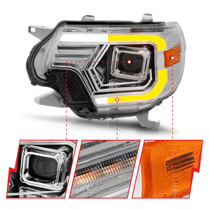 ANZO 12-15 Toyota Tacoma Projector Headlights - w/ Light Bar Switchback Chrome Housing 111557