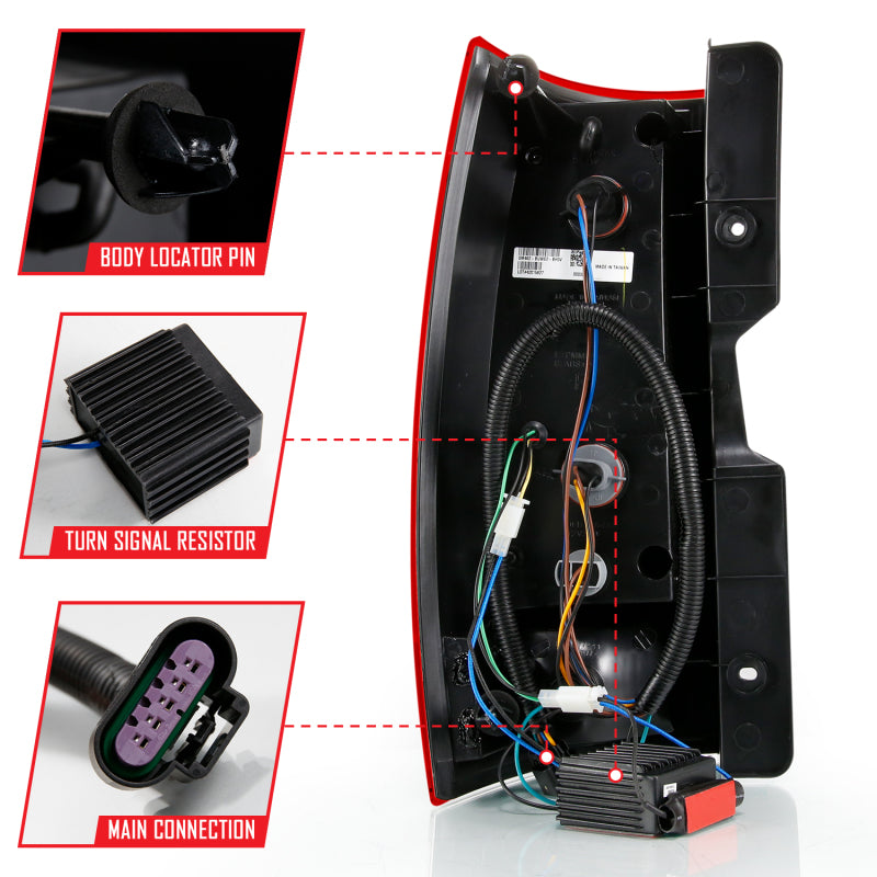 ANZO 2007-2014 Chevy Tahoe LED Taillight Plank Style Chrome With Red/Clear Lens 311323