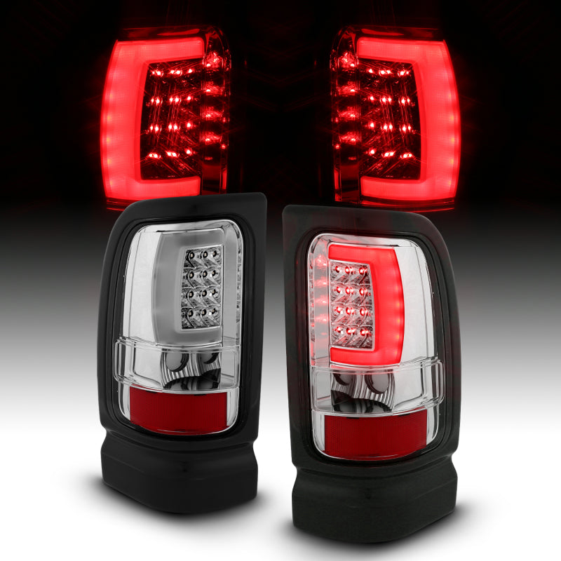 ANZO 1994-2001 Dodge Ram 1500 LED Taillights Plank Style Chrome w/ Clear Lens 311341