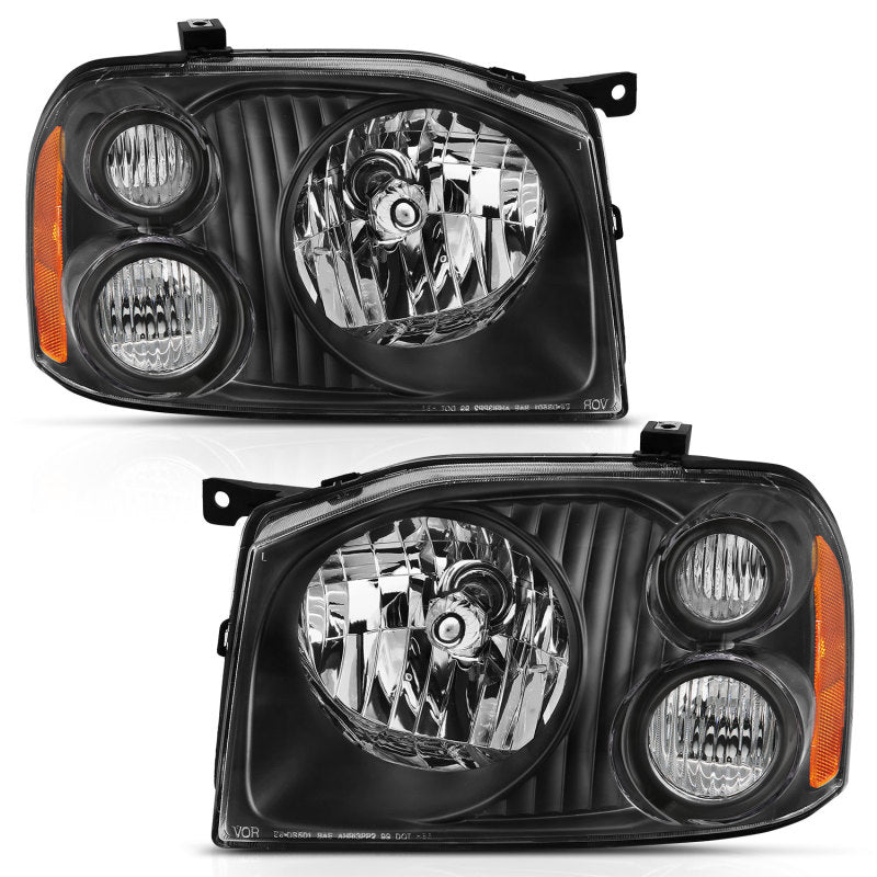 ANZO 2001-2004 Nissan Frontier Se Crystal Headlight Black Amber Reflector 111433